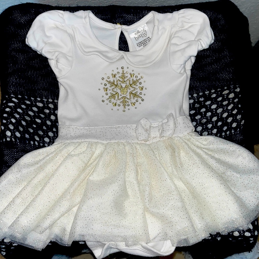 DisneyBaby Girl 18-24M Snowflake Mickey Decal Short Sleeved Onesie Dress